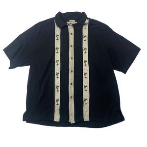 Island Republic Silknosic Black Silk Button Up Shirt Embroidered Palm Tree Sz XL